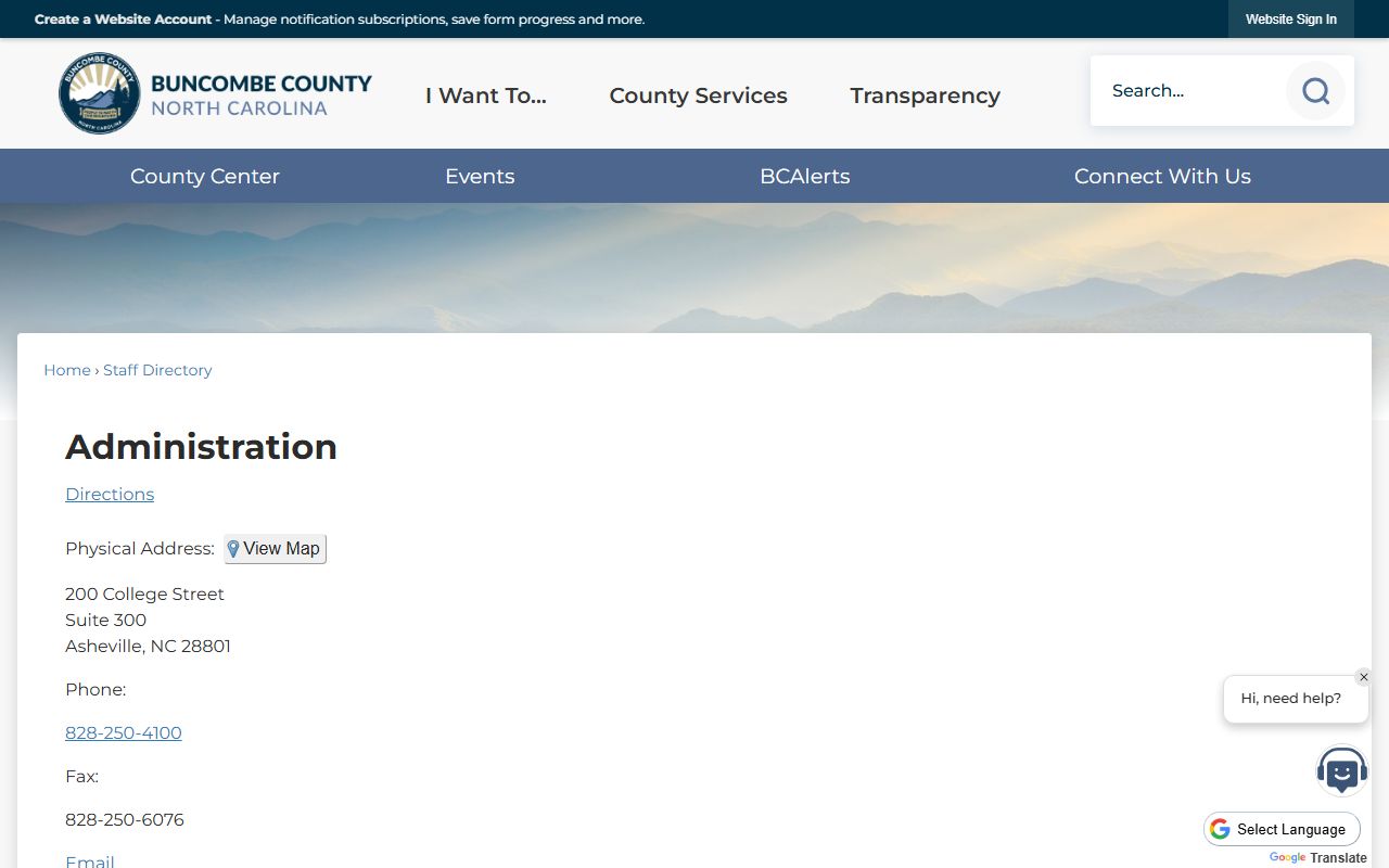 Buncombe County phone directory administration entry