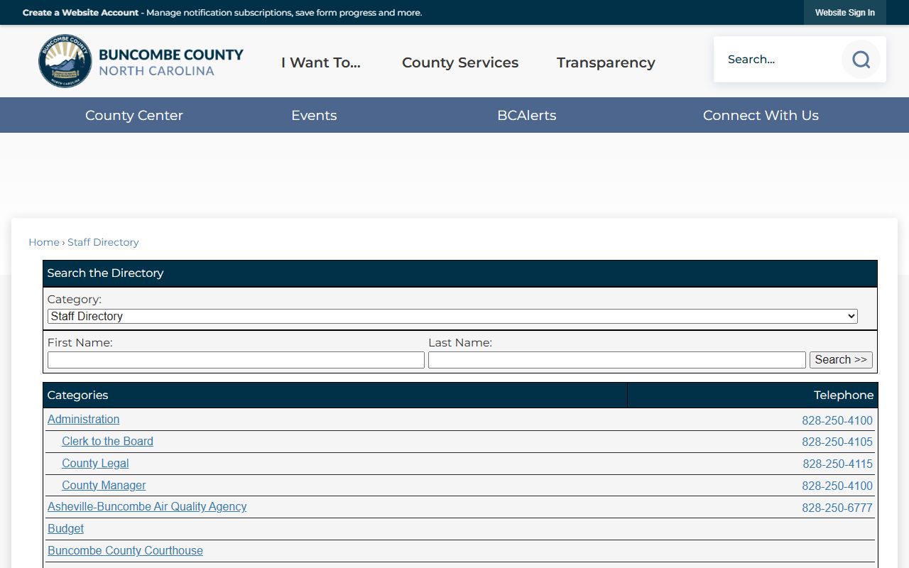 Buncombe County phone directory staff search