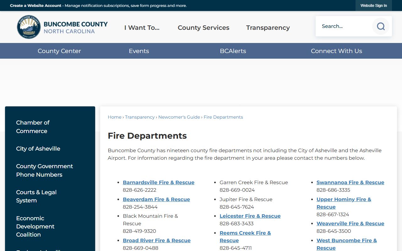 Buncombe County phone numbers county fire departments